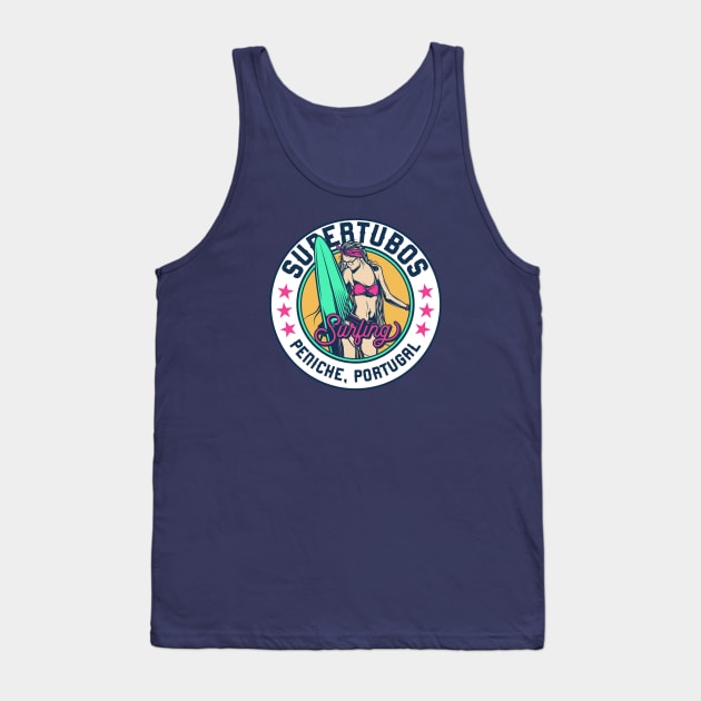 Retro Surfer Babe Badge Supertubos Peniche, Portugal Tank Top by Now Boarding